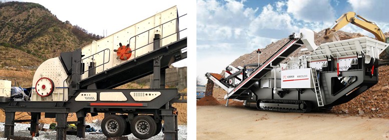 按驅(qū)動方式車載型破石設備分為輪胎式與履帶式兩種