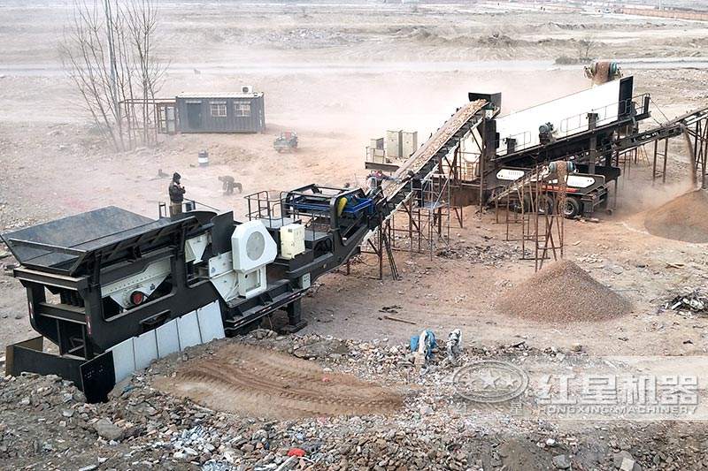 建筑垃圾破碎機(jī)-輪胎式移動(dòng)破碎站，雙機(jī)聯(lián)合